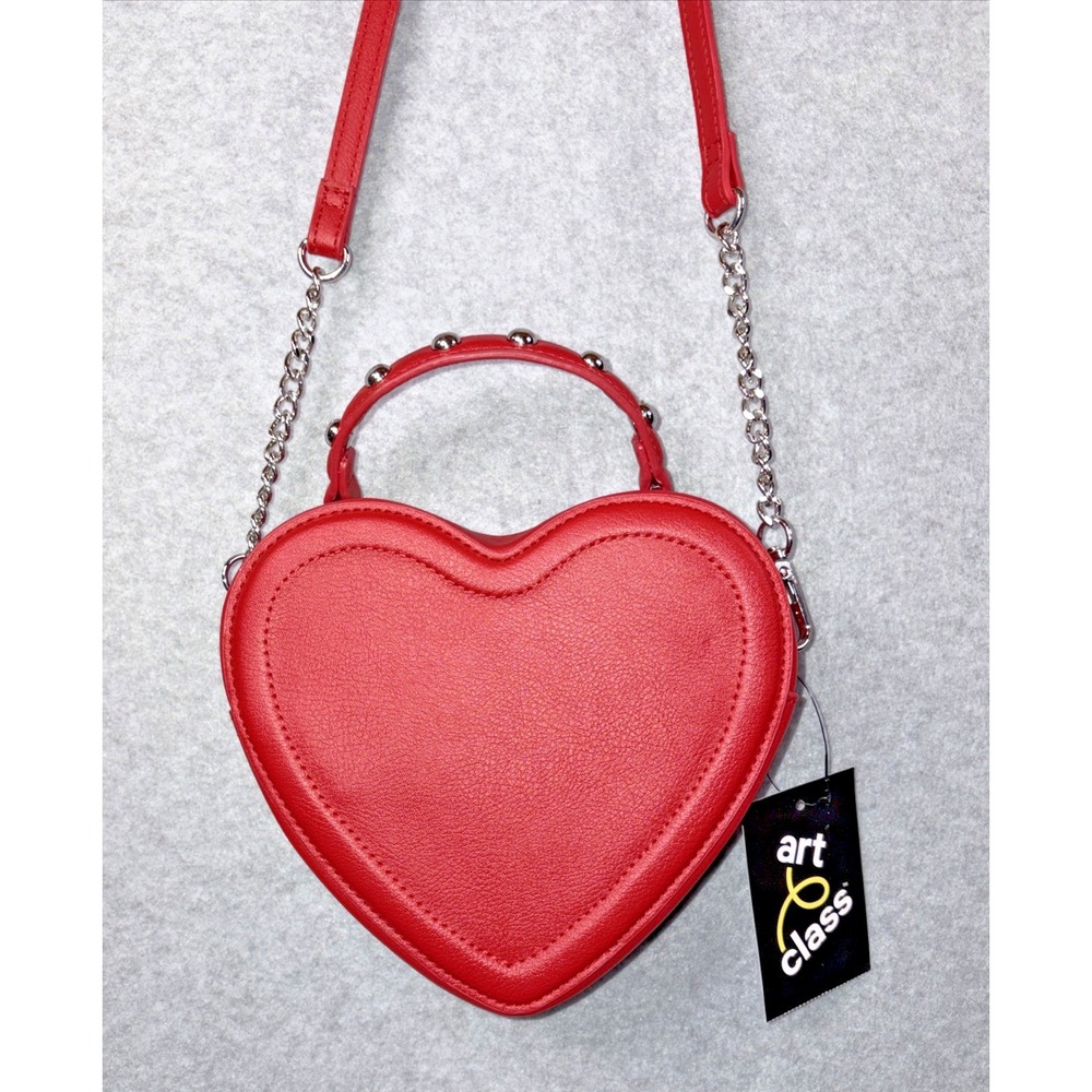 Art Class Heart-Shaped Red Faux Leather Crossbody Bag Purse